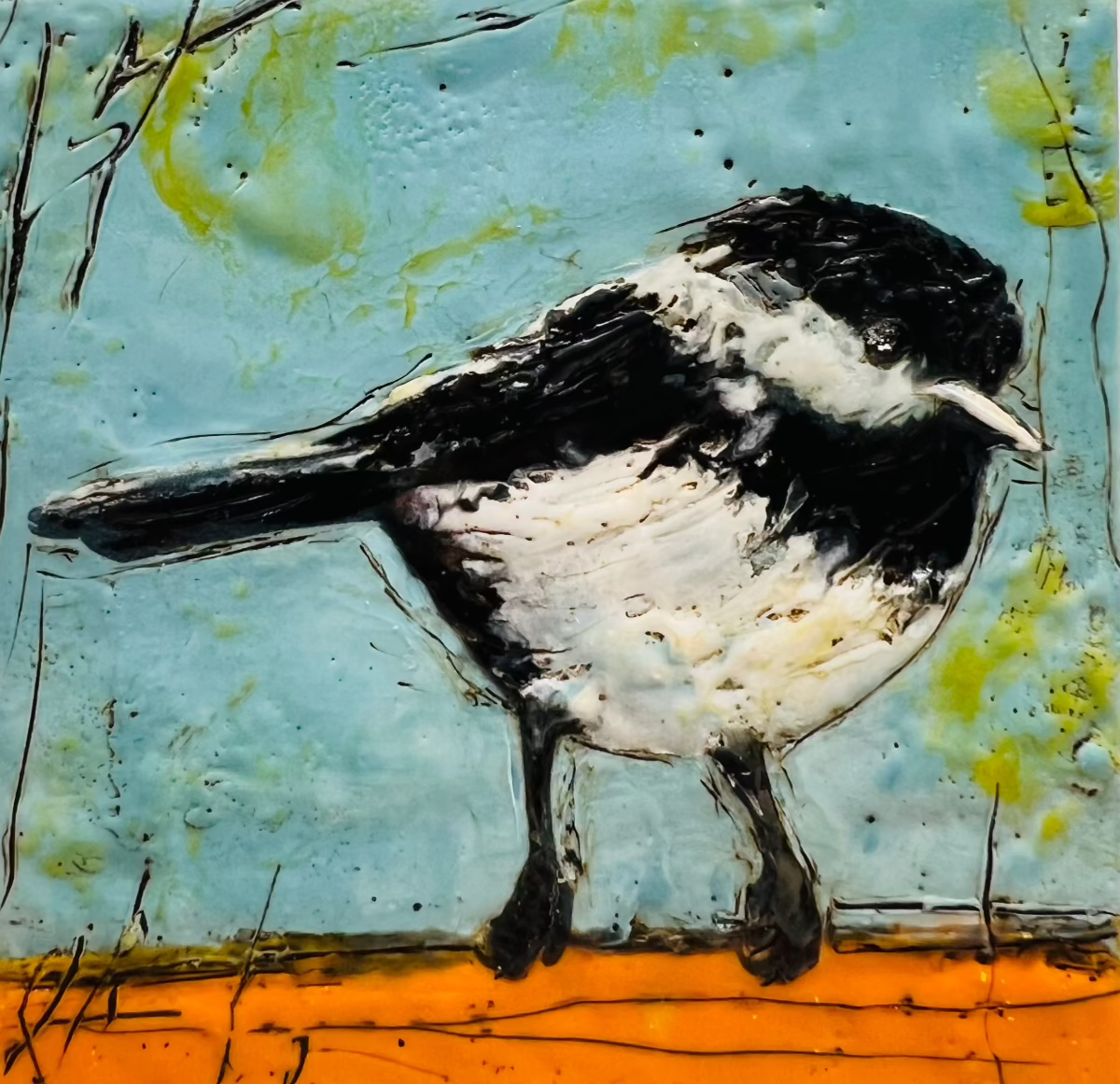 Winter Make and Take:  Encaustic chickadee